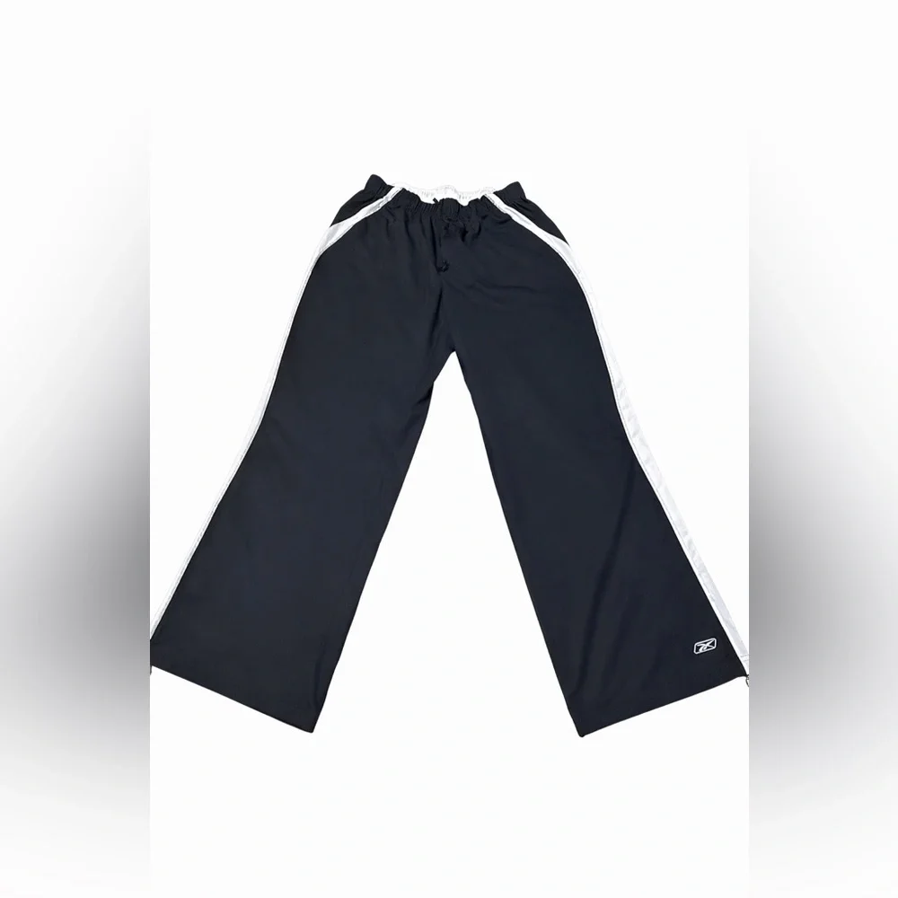 Reebok XL Nylon Track Pants Zip Cuff Black White Athletic
